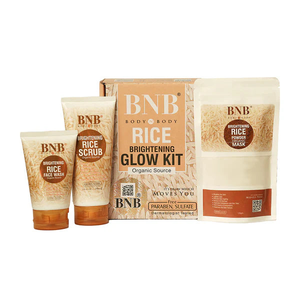 BNB Rice Extract Bright & Glow Kit....  Rice Face Wash + Rice Scrub + Rice Mask